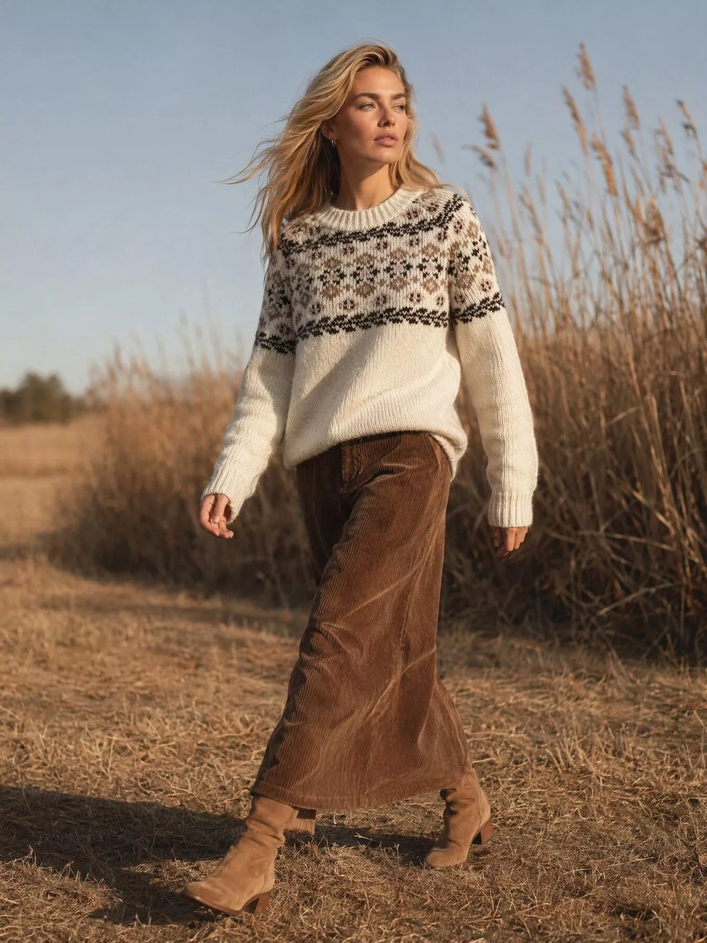 Fair Isle Patterned Round Neck Sweater