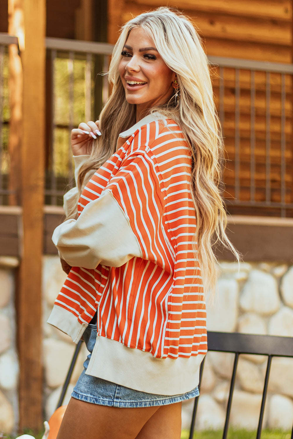 Colorblock Collared Drop Shoulder Sweatshirt