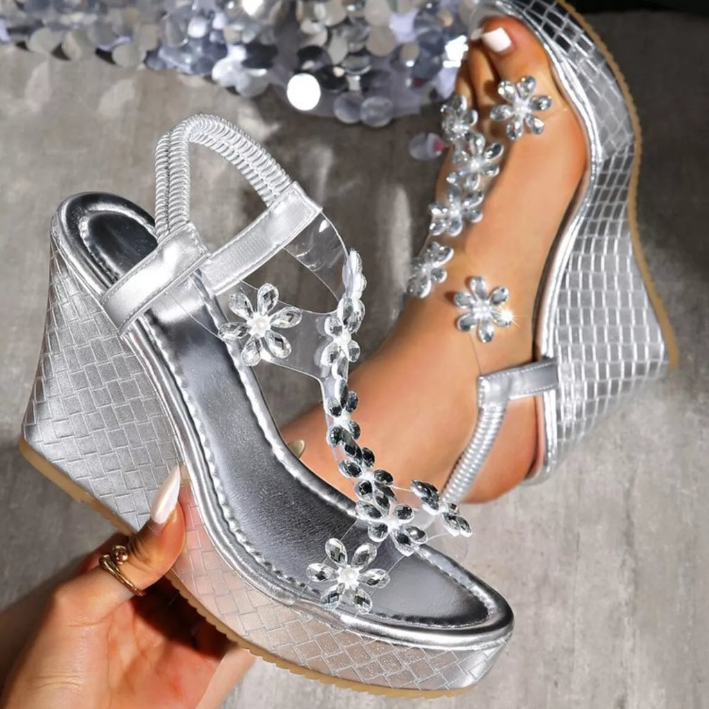 Flower Open Toe Wedge Sandals