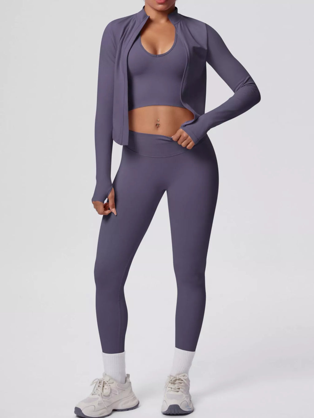 Tank & Zip-Up Jacket and Leggings Three-Piece Active Set