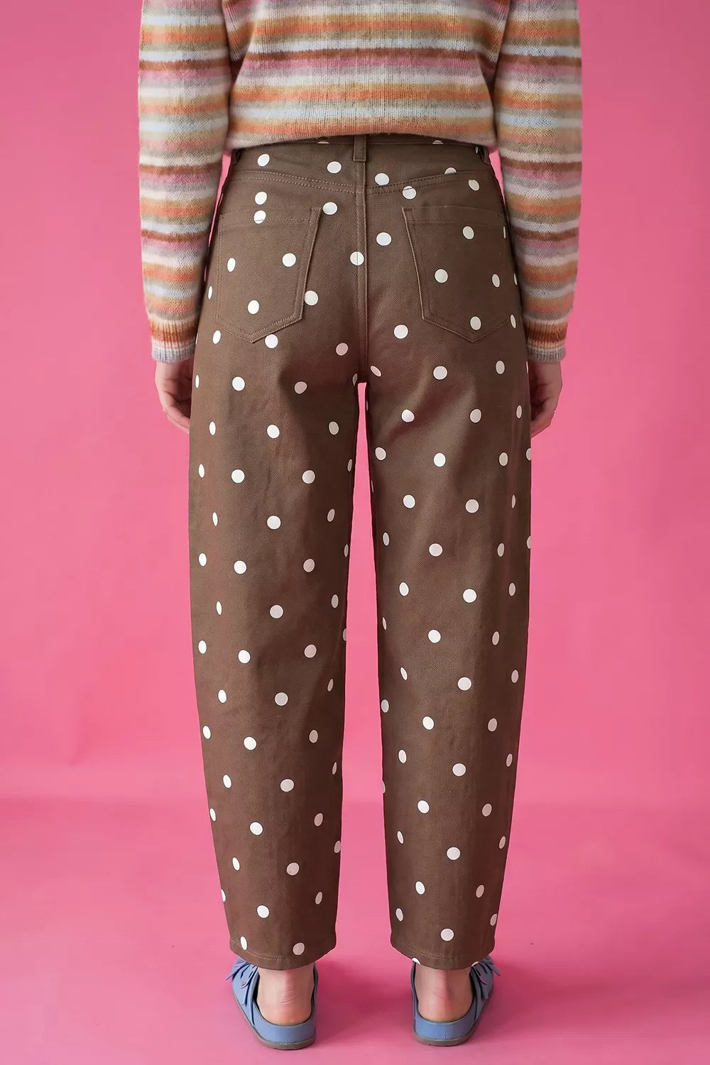 Tailored Seam Polka Dot Print Barrel Casual Jeans