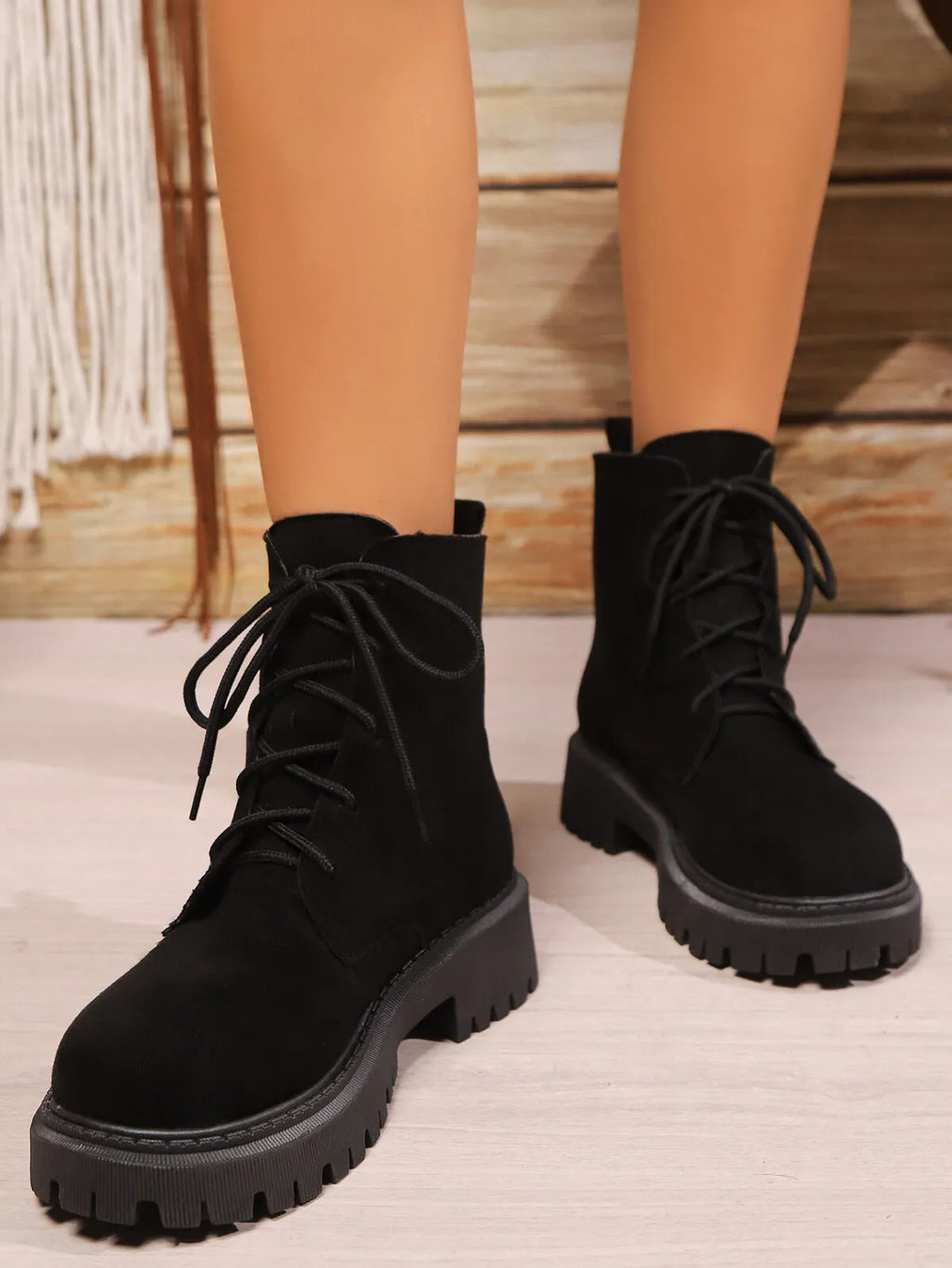 Lace Up Block Heels Boots