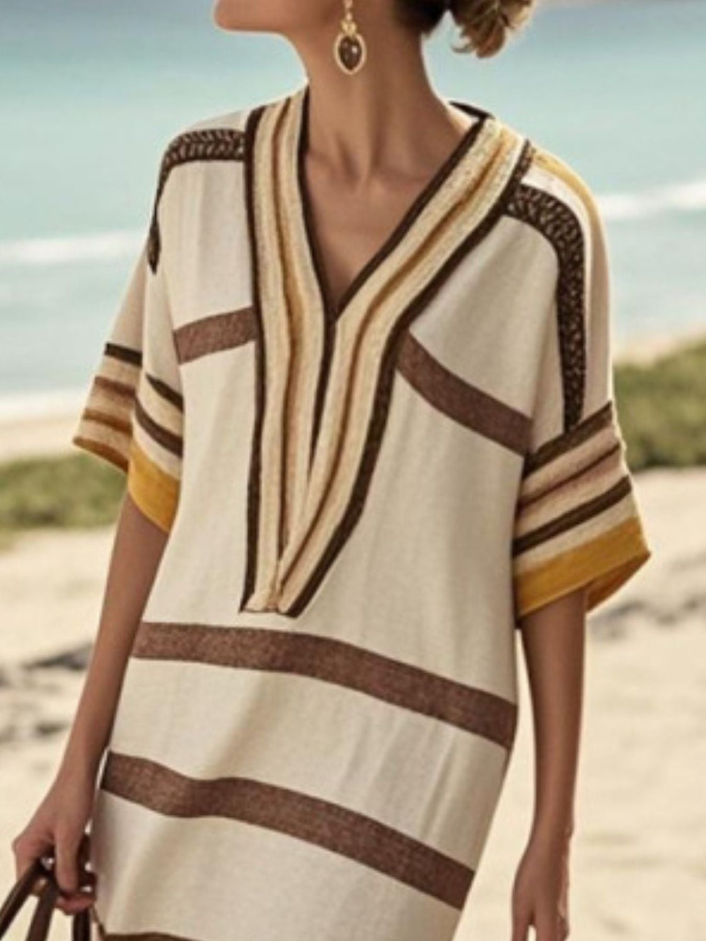 Striped Half Sleeve Midi Dress