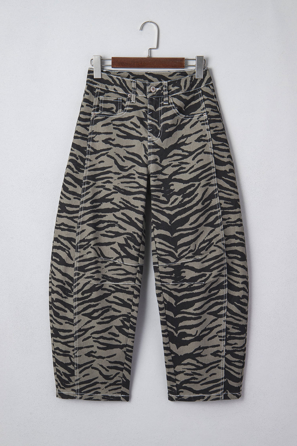 Zebra Stripe Denim Wide Barrel Leg Jeans