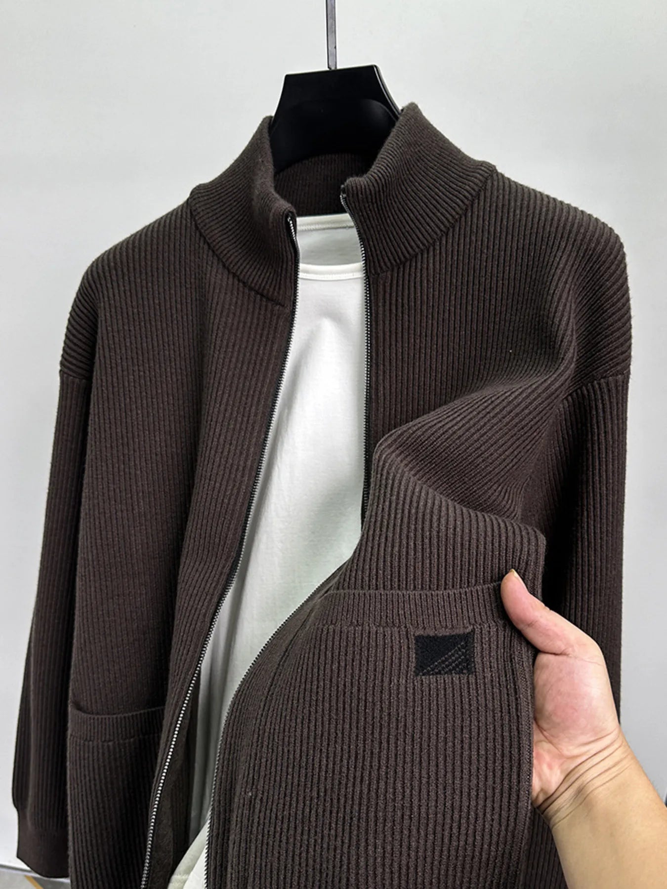 Men's Plus Size Zip-Up Ribbed Knit Cardigan