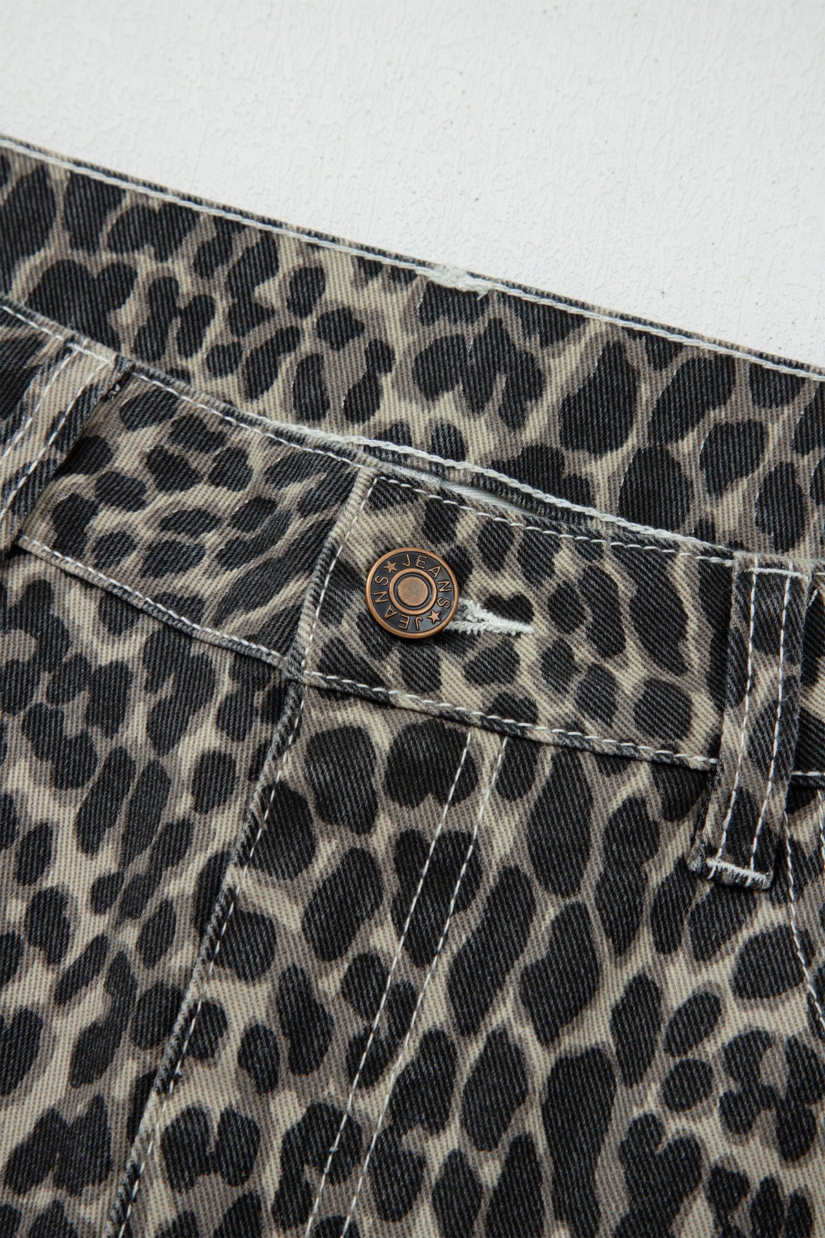 Leopard High Waist Barrel Leg Jeans
