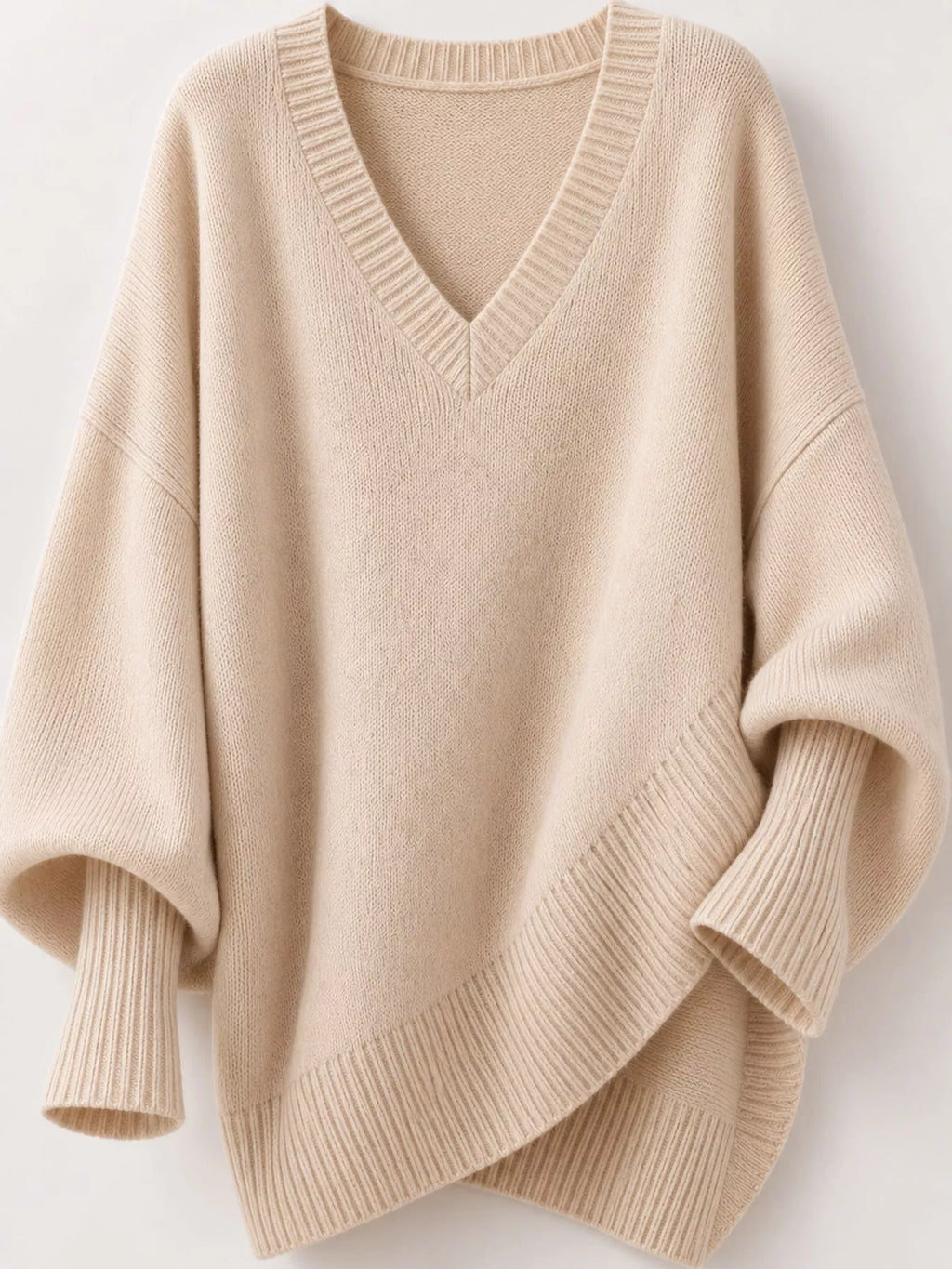 Full Size V-Neck Oversized Batwing Sleeve Sweater Plus Size