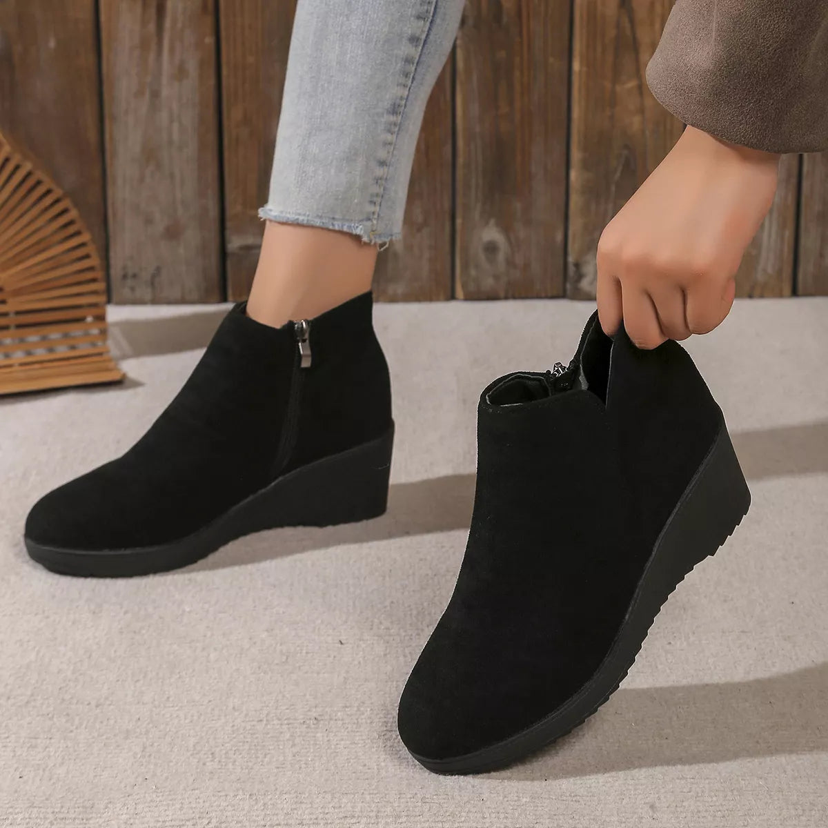 Round Toe Wedge Ankle Boots