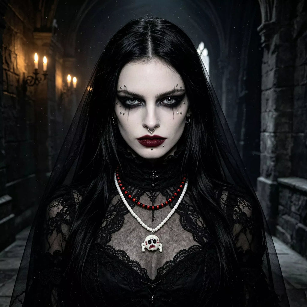 Gothic Skull Bead Double Layered Necklace
