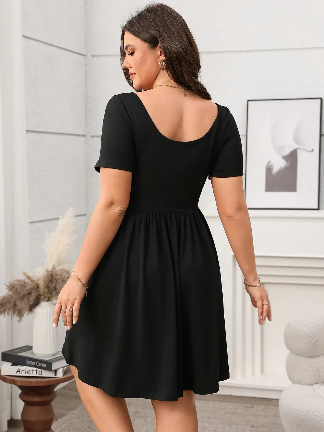 Square Neck Short Sleeve Mini Dress