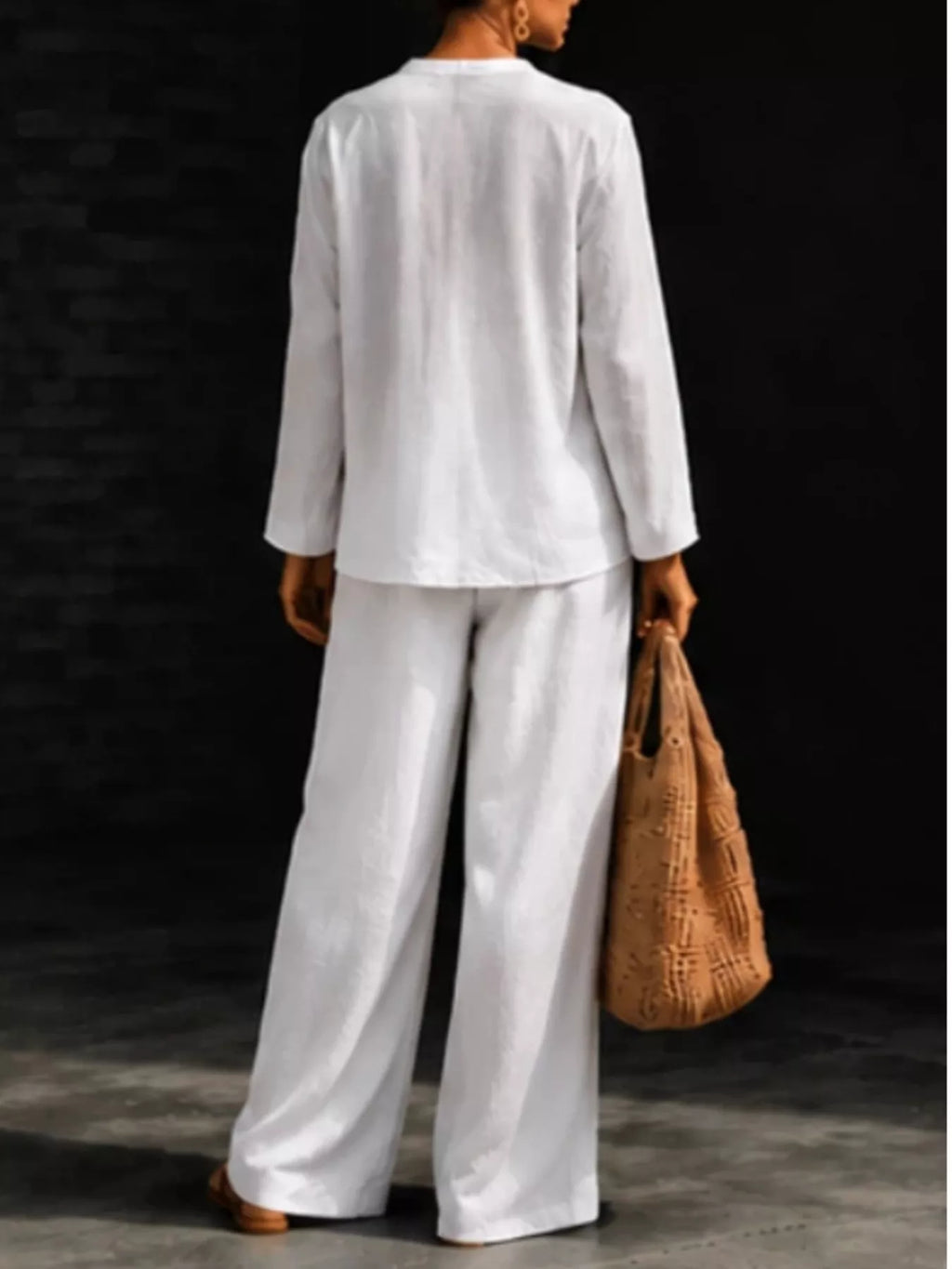 Notched Long Sleeve Top and Pants Set