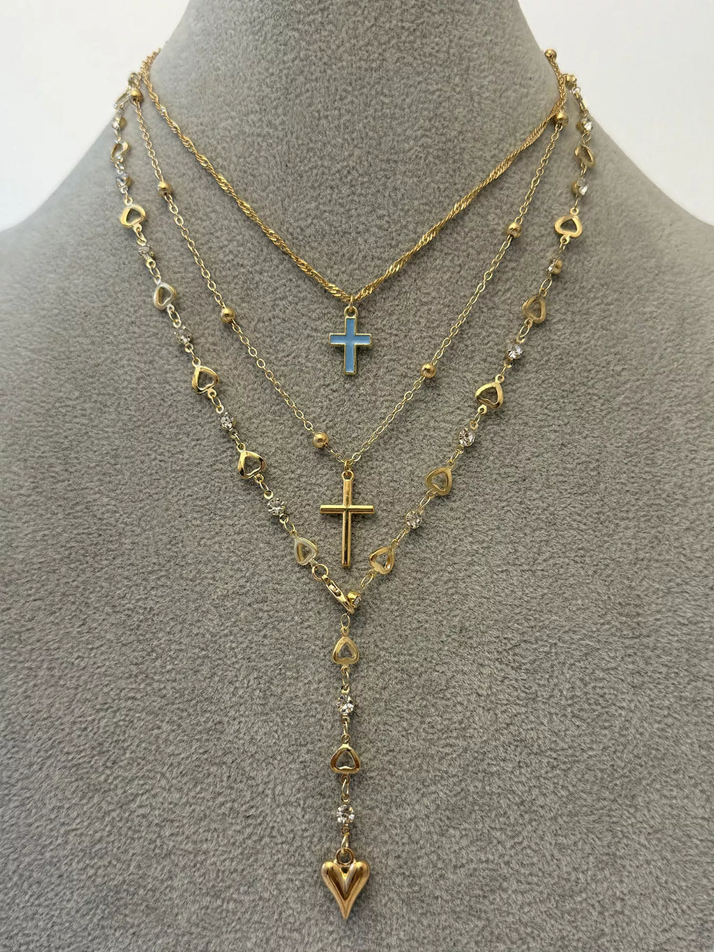 Layered Cross and Heart Necklace
