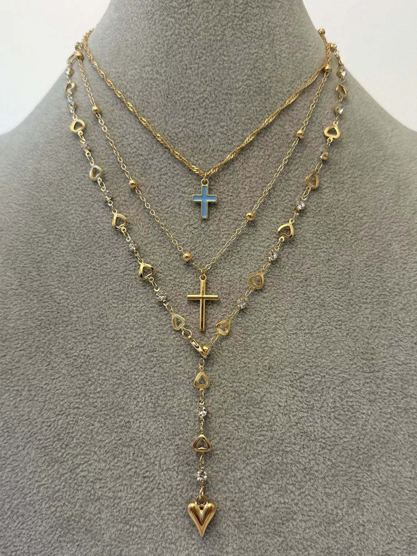 Layered Cross and Heart Necklace