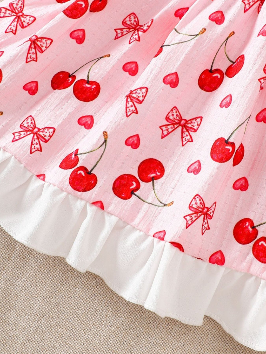 Children's Cherry Print Ruffle Trim Dress