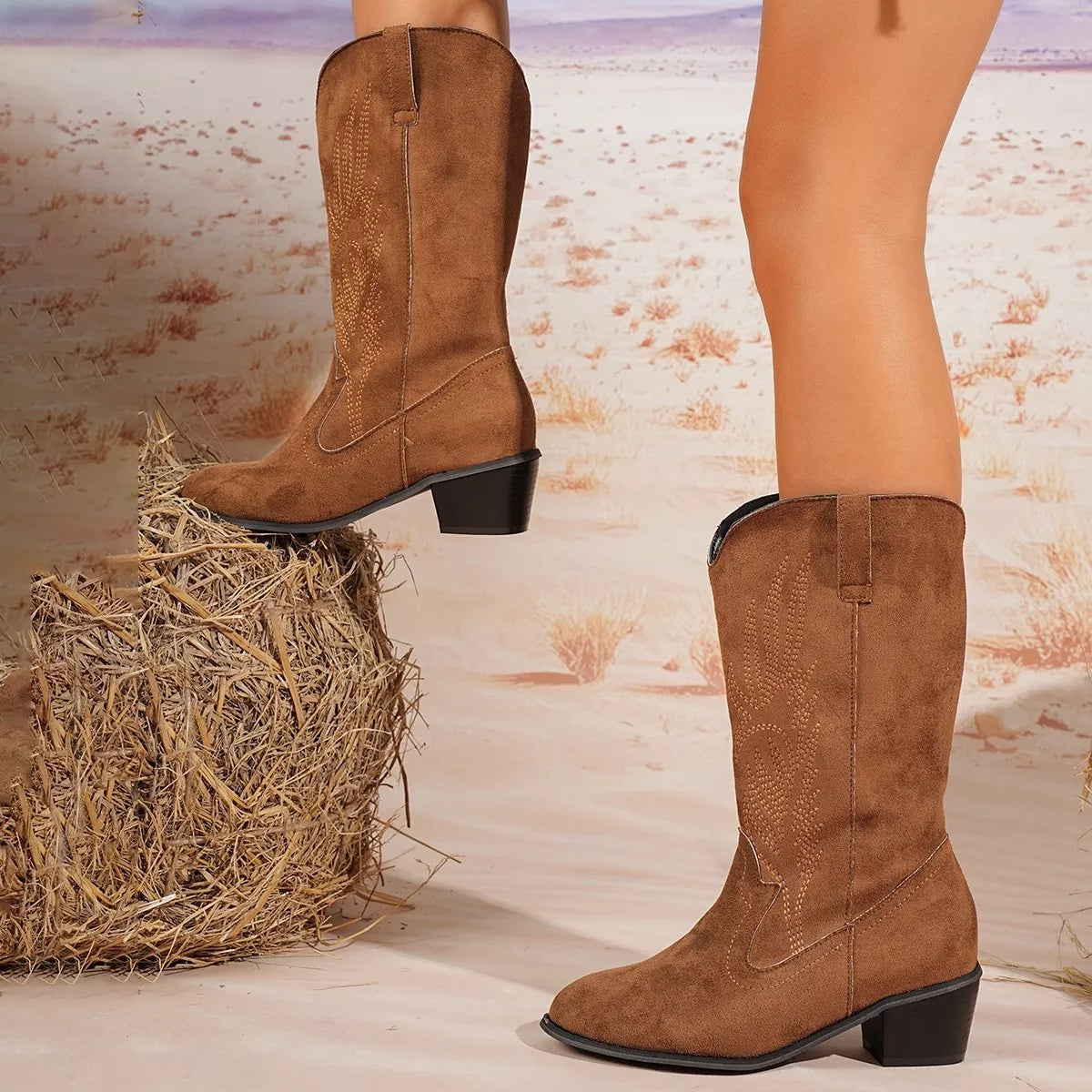 Point Toe Block Heels Boots