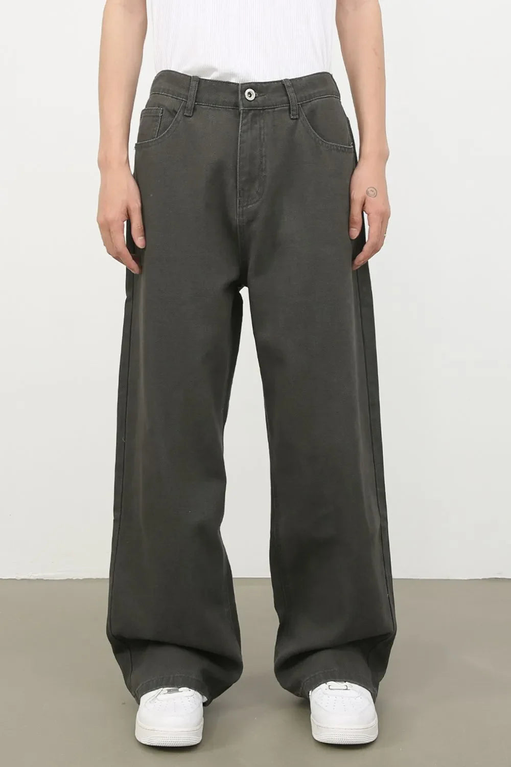 Men's Half Elastic Waist Jeans with Pockets
