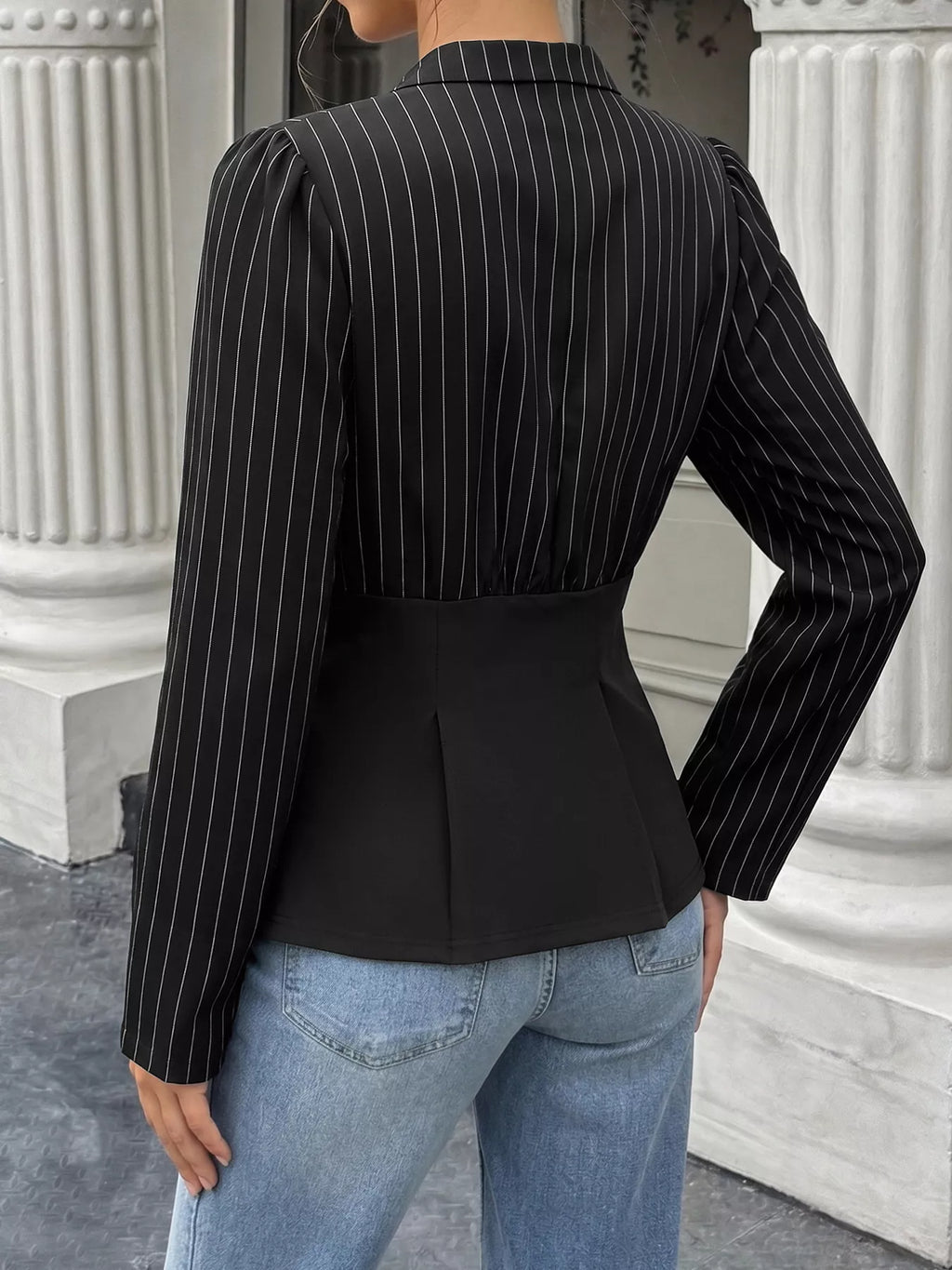 Striped Long Sleeve Peplum Blouse
