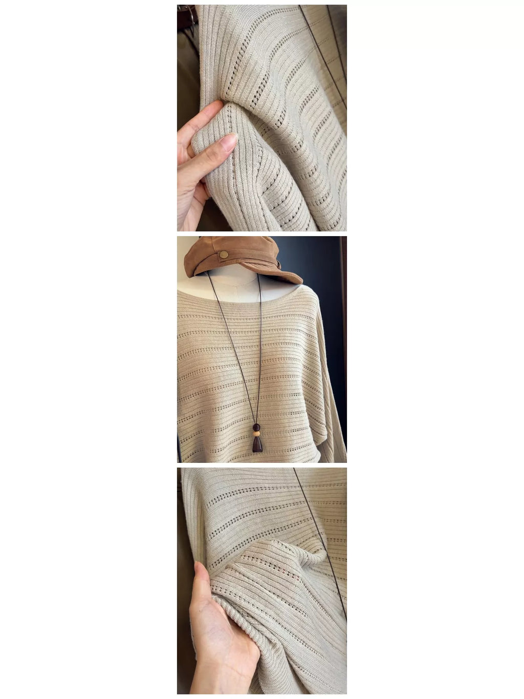 Openwork Boat Neck Sweater