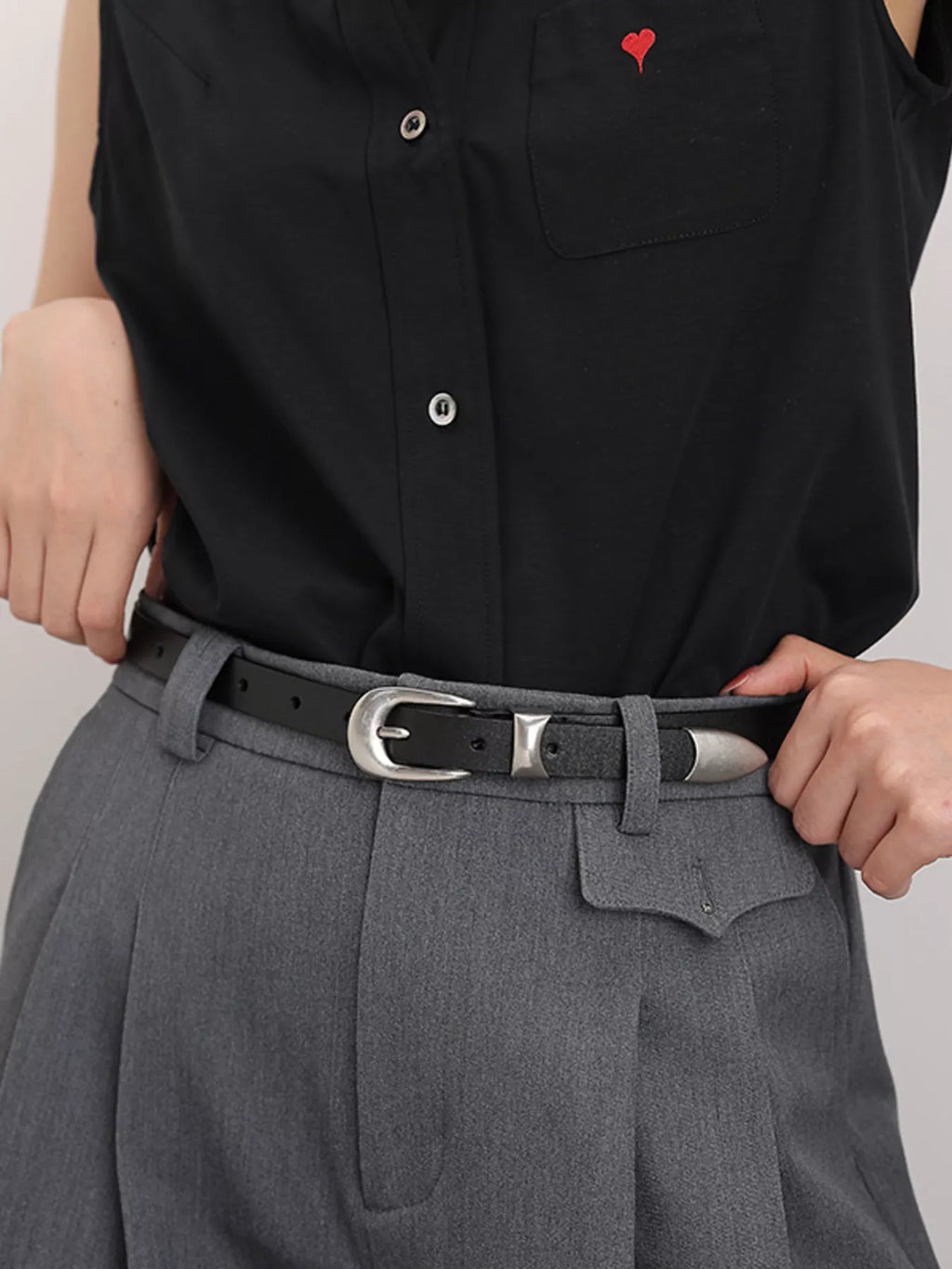 Leather Belt with Silver Buckle