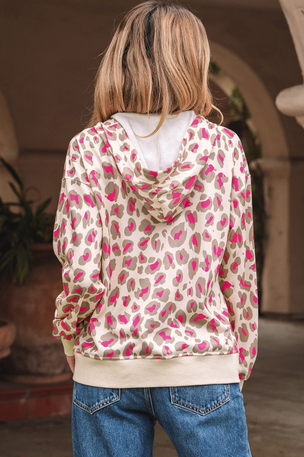 Leopard Zip-Up Hooded Sweatshirt