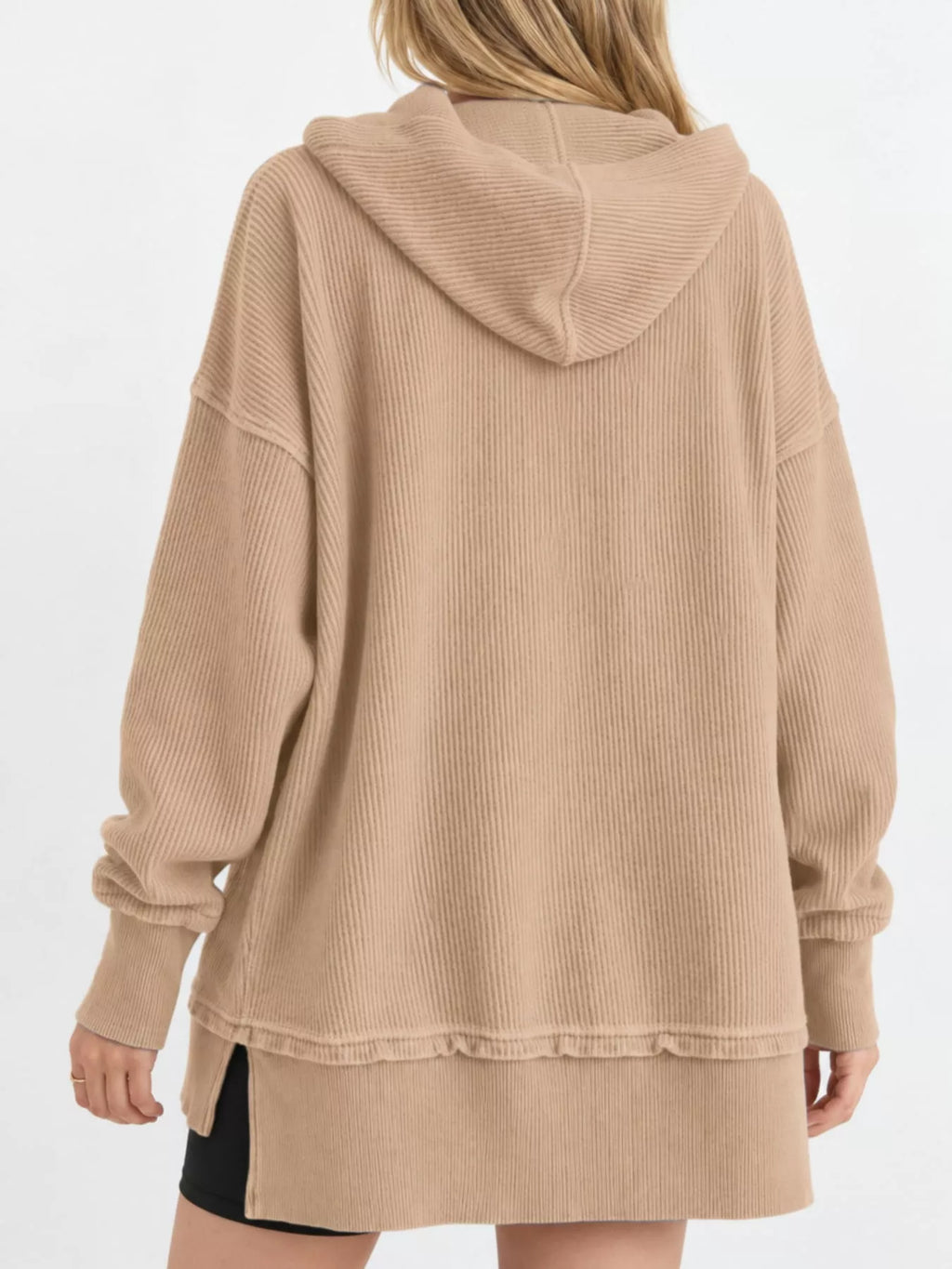 Full Size Snap Button Placket Dropped Shoulder Hoodie Plus Size