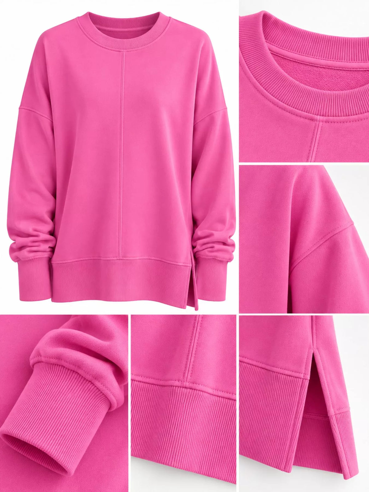 Oversized Crew Neck Sweatshirt with Side Slit