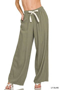 Linen Blend Drawstring Pants with Side Pockets