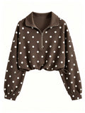 Polka Dot Half Zip Cropped Sweatshirt