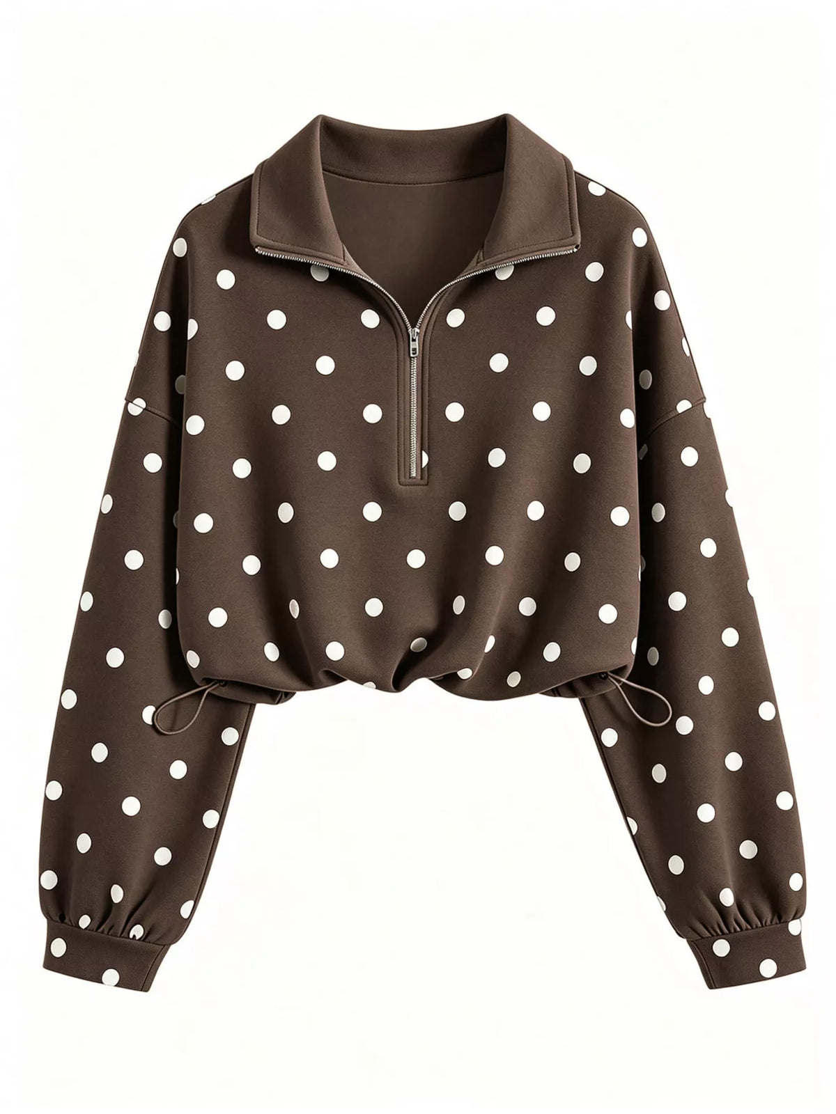 Polka Dot Half Zip Cropped Sweatshirt