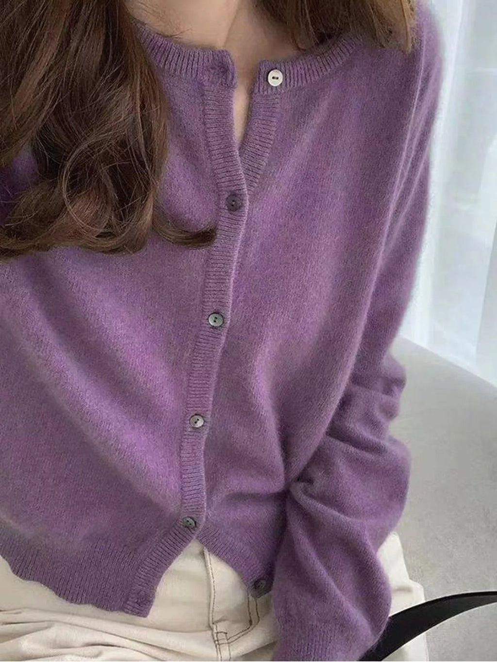 Crew Neck Button-Down Knit Cardigan