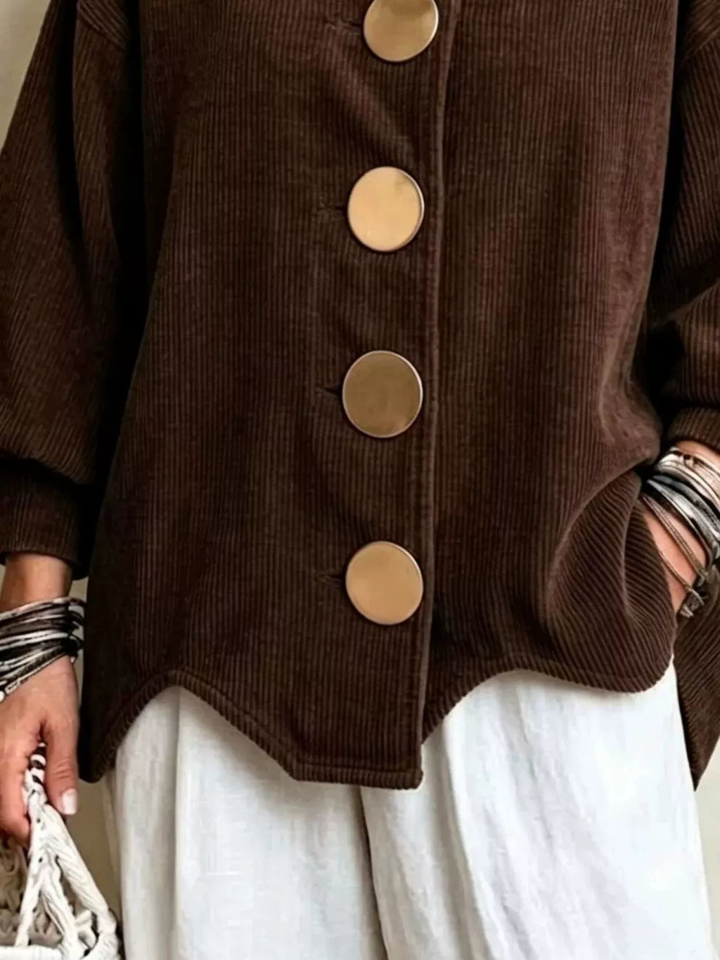 Full Size Corduroy Button-Down Jacket Plus Size
