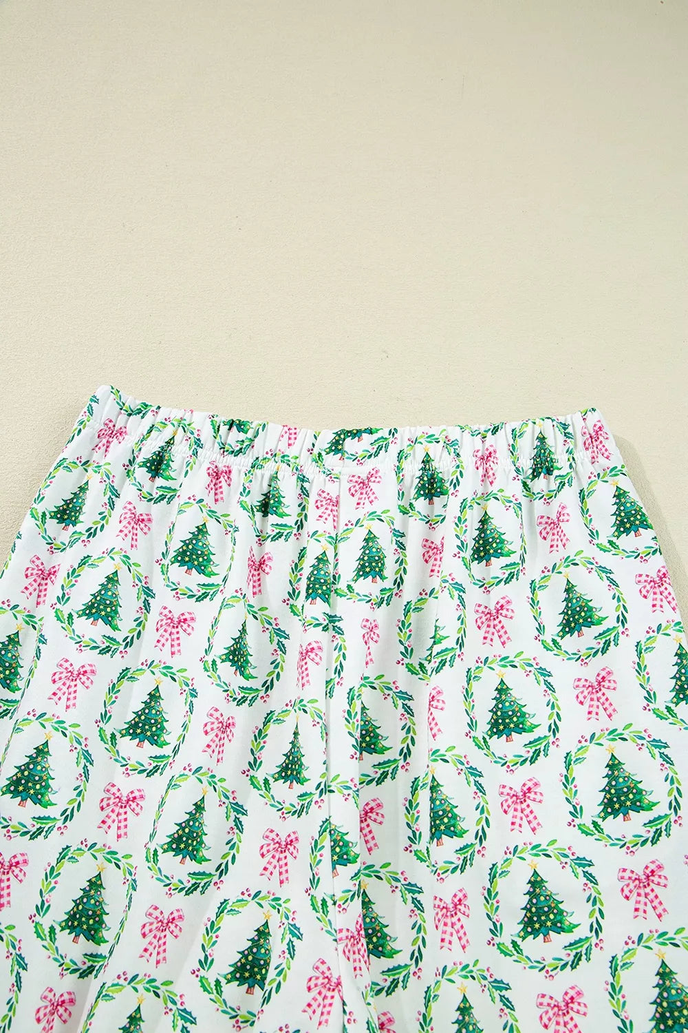 Christmas Tree Print Contrast Striped Banding 2pcs Lounge Set