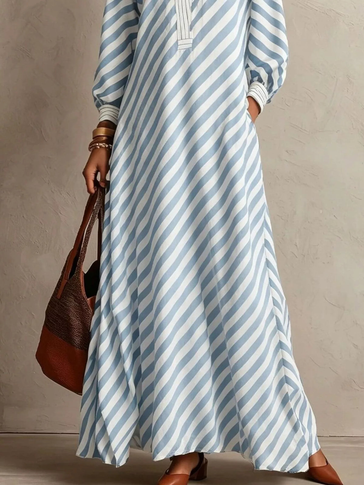 Striped Long Sleeves Maxi Dress