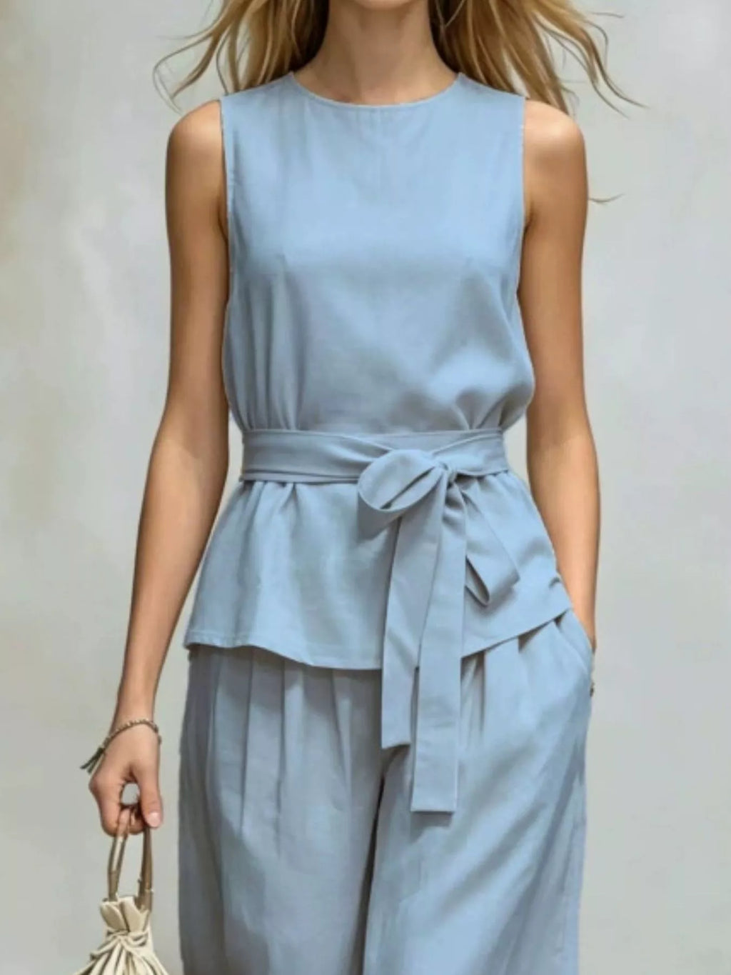 Sleeveless Top and Wide-Leg Pants Set