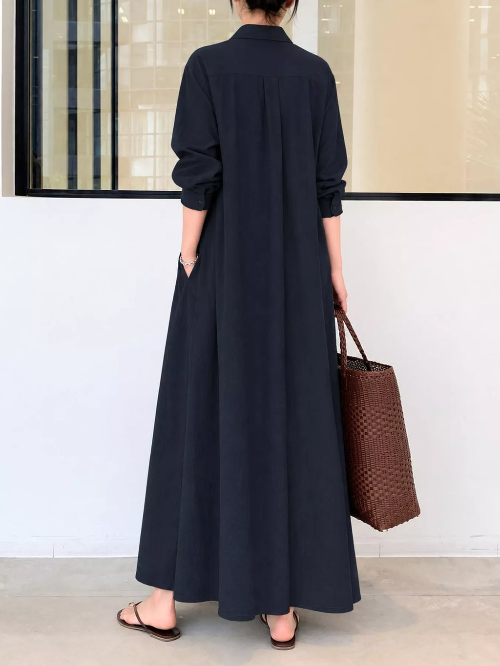Full Size Button Front Long Sleeve Maxi Shirt Dress Plus Size
