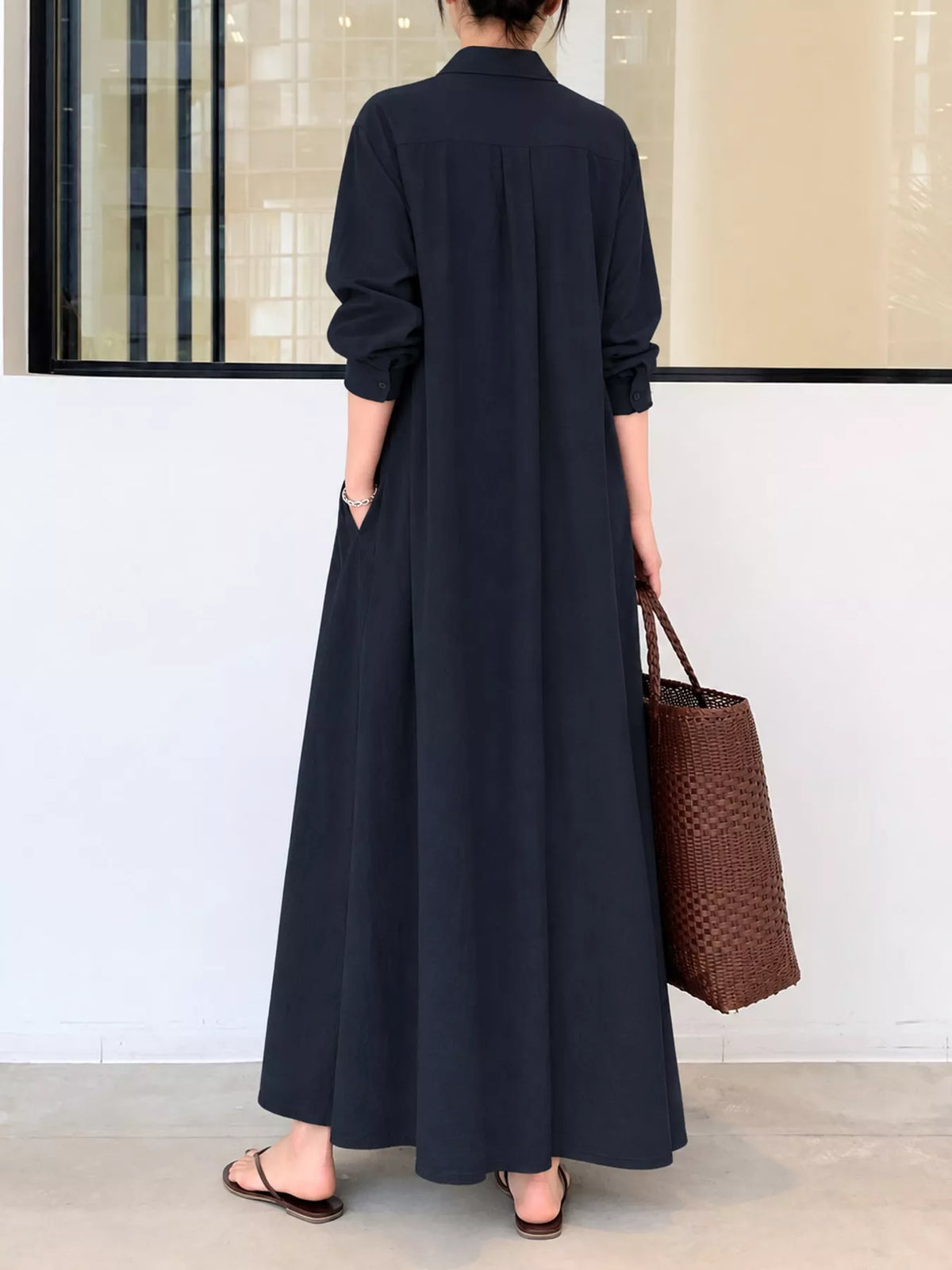 Full Size Button Front Long Sleeve Maxi Shirt Dress Plus Size