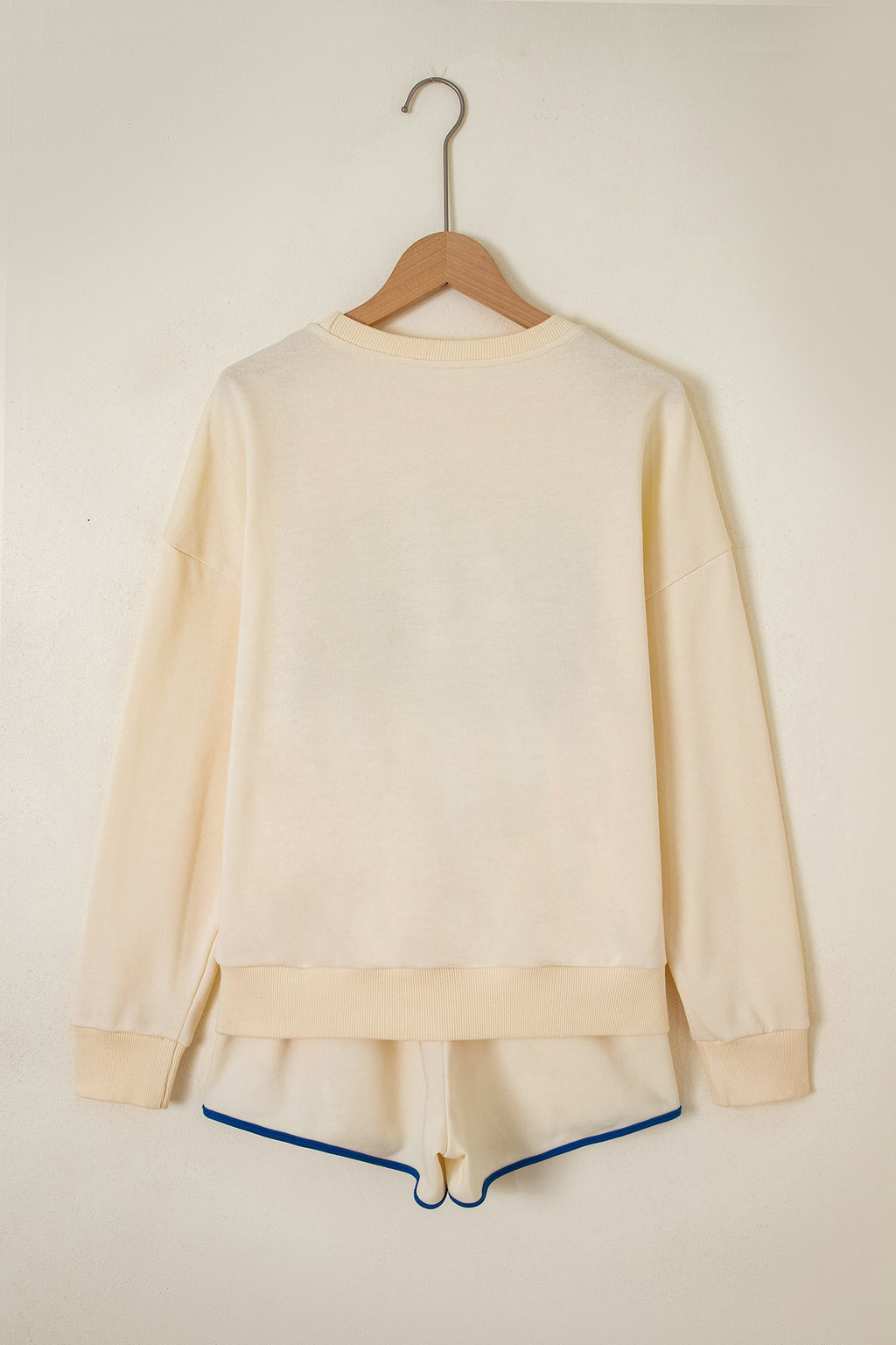 Beige Game Day Crewneck Long Sleeve Pullover Athleisure Short Sets