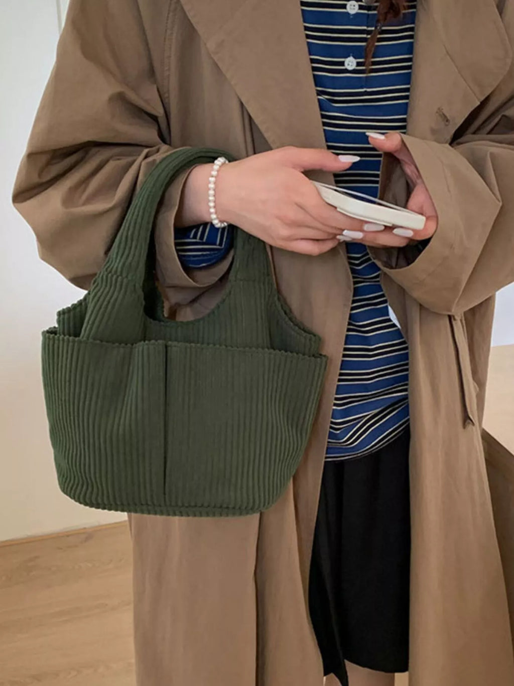 Corduroy Solid Color Handbag