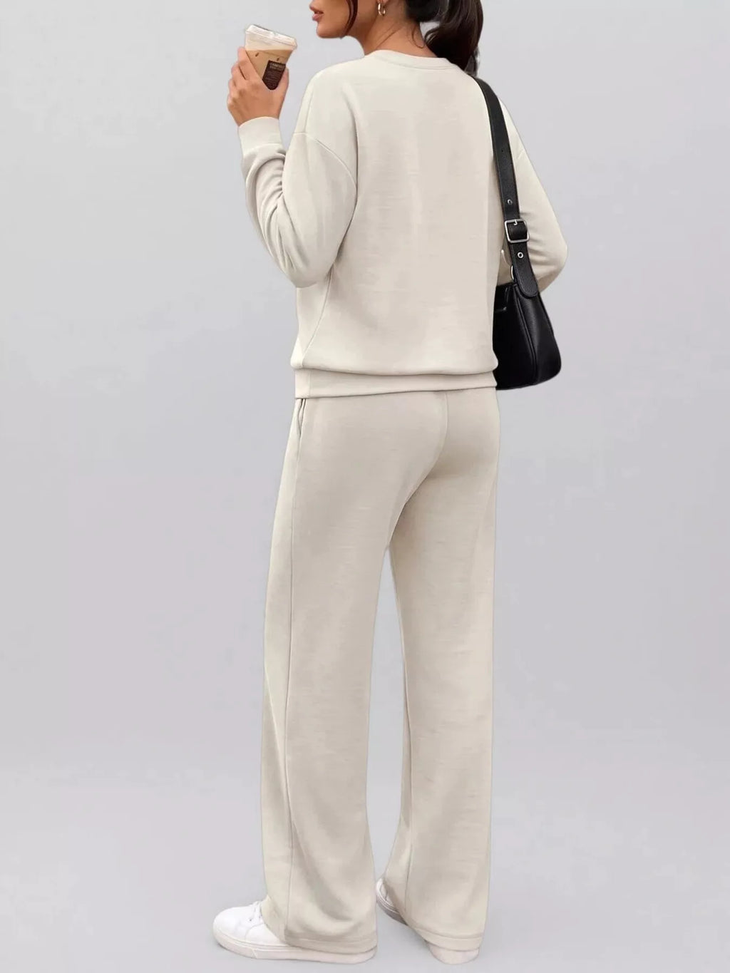 Button Detail Dropped Shoulder Top and Pants Set