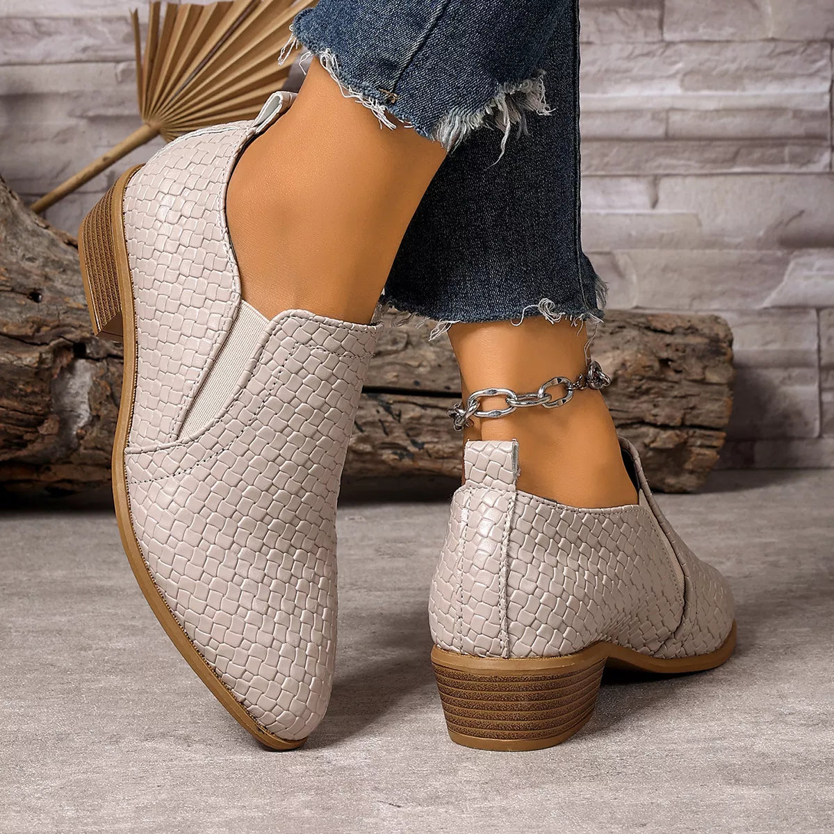 Point Toe Block Heels Ankle Boots