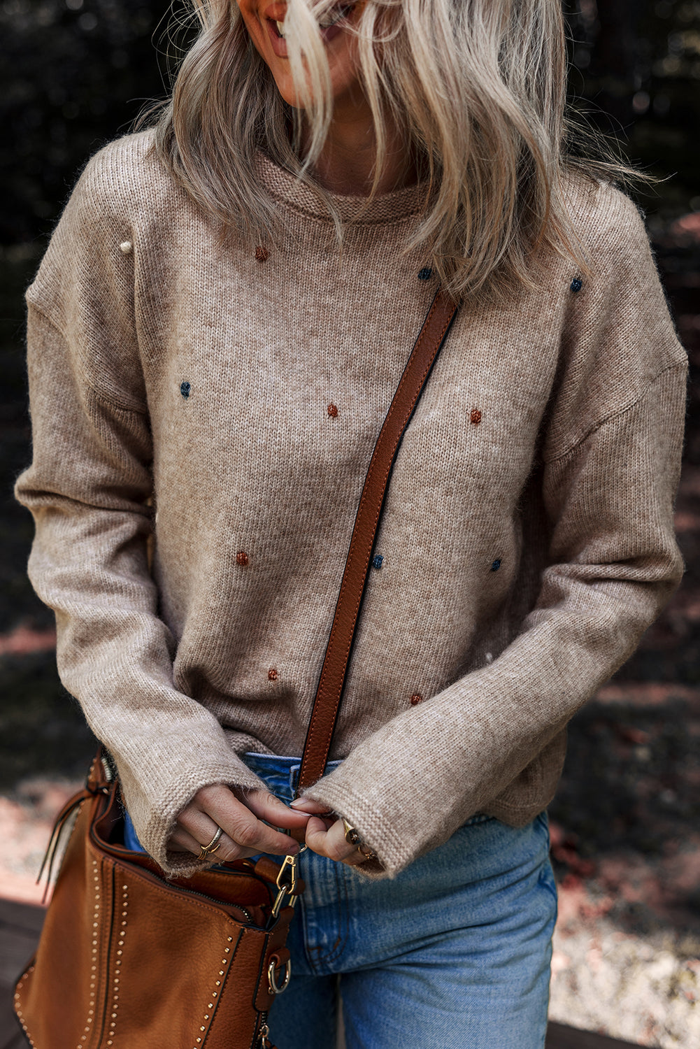 Polka Dot Drop Shoulder Sweater