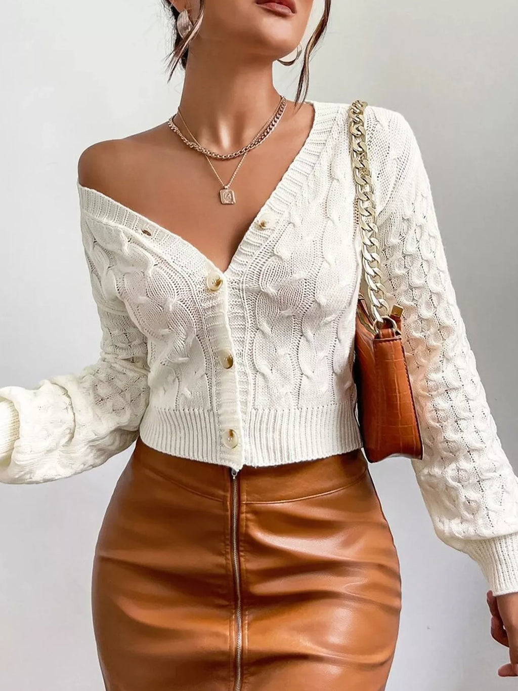 Cable Knit Button-Down Cardigan
