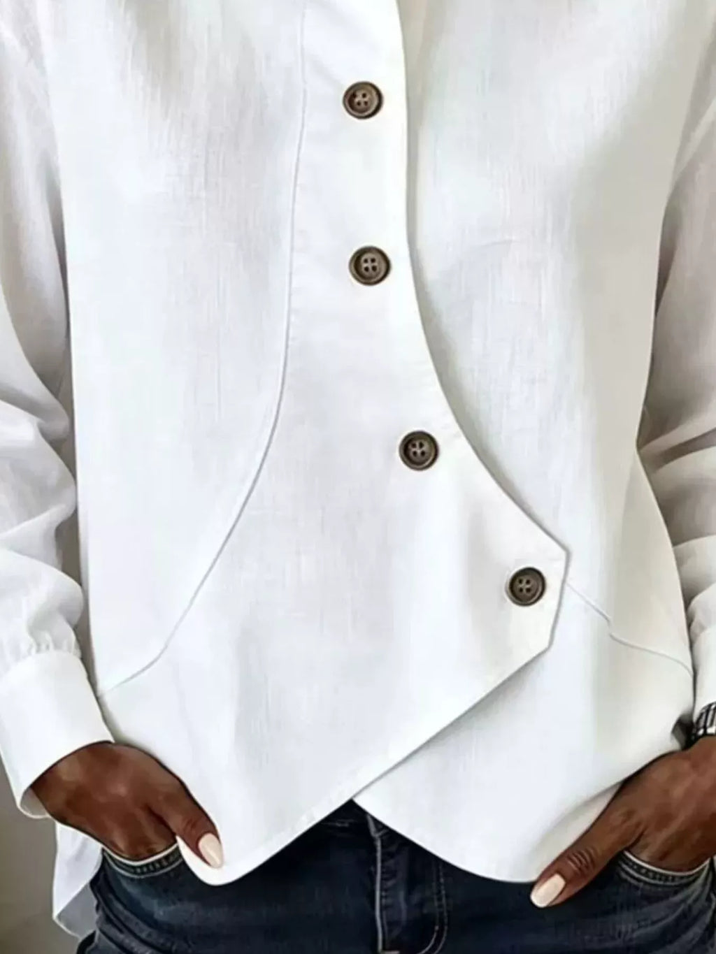 Full Size Asymmetrical Button Down Shirt Plus Size