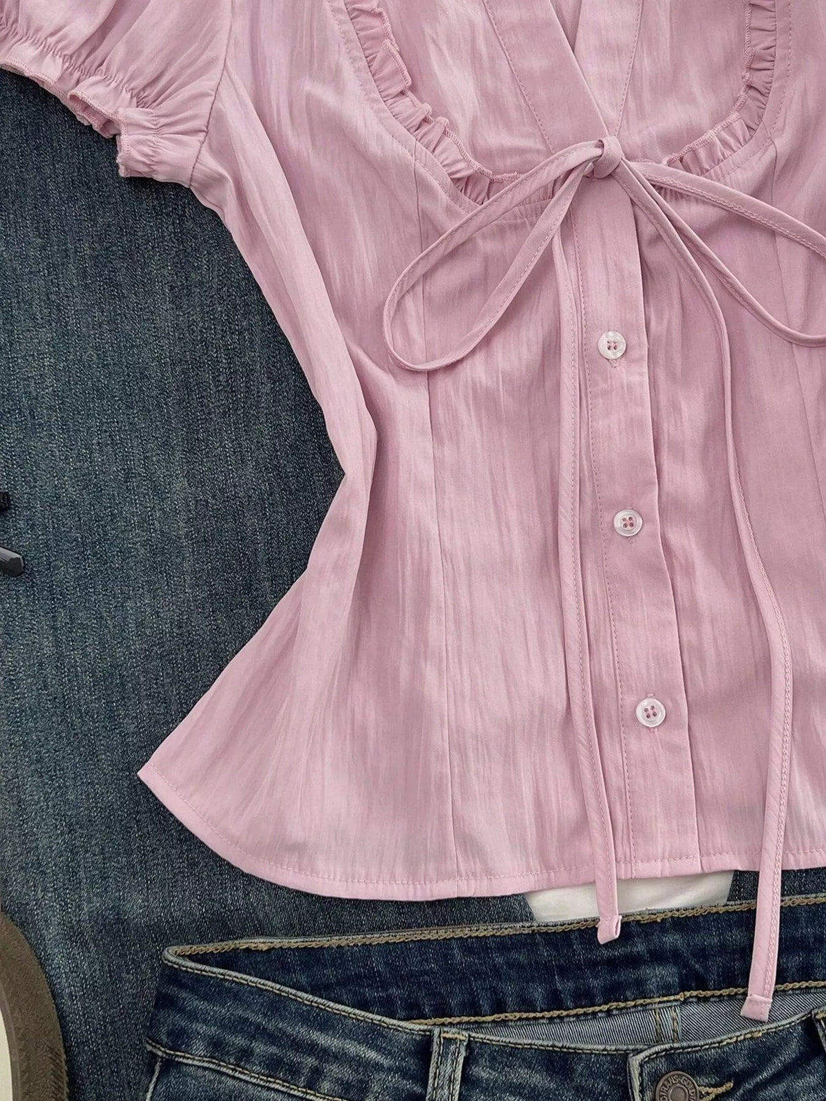 Frill Button Up Short Sleeve Shirt