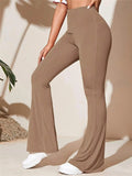 High-Waist Flare Active Pants with Ribbed Texture