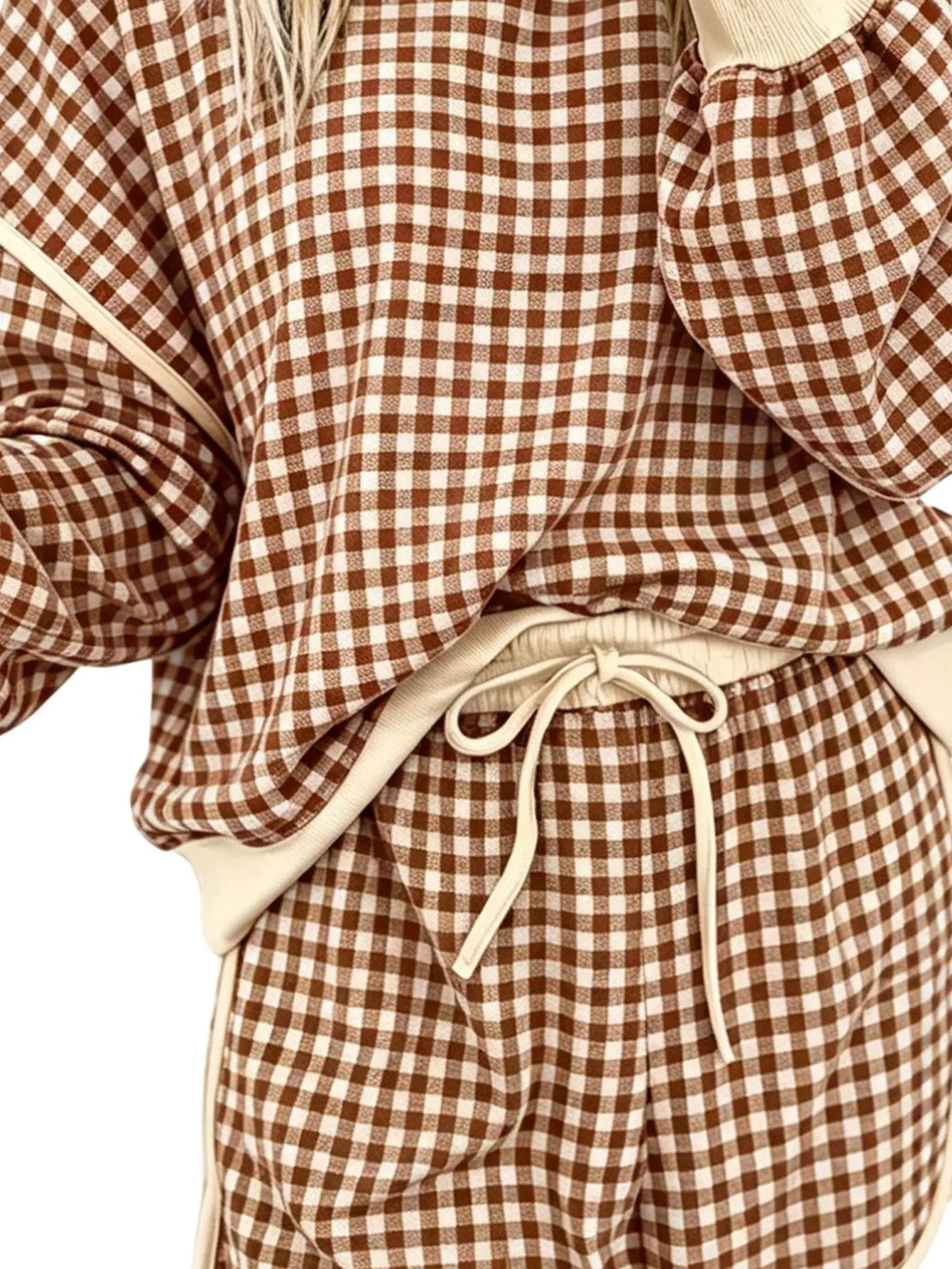 Plaid Long Sleeve Top and Shorts Set