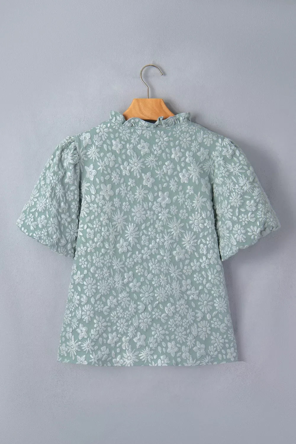 Floral Textured Jacquard Puff Sleeve Blouse