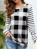 Plaid and Stripe Contrast Long Sleeve T-Shirt