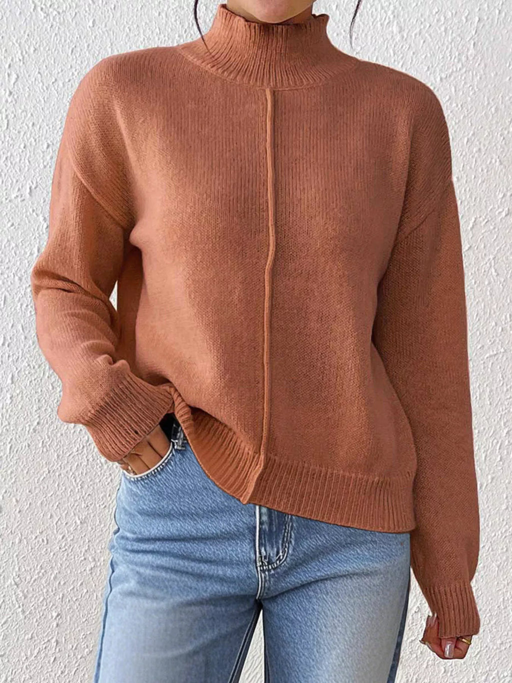 Center Seam Detail Turtleneck Sweater