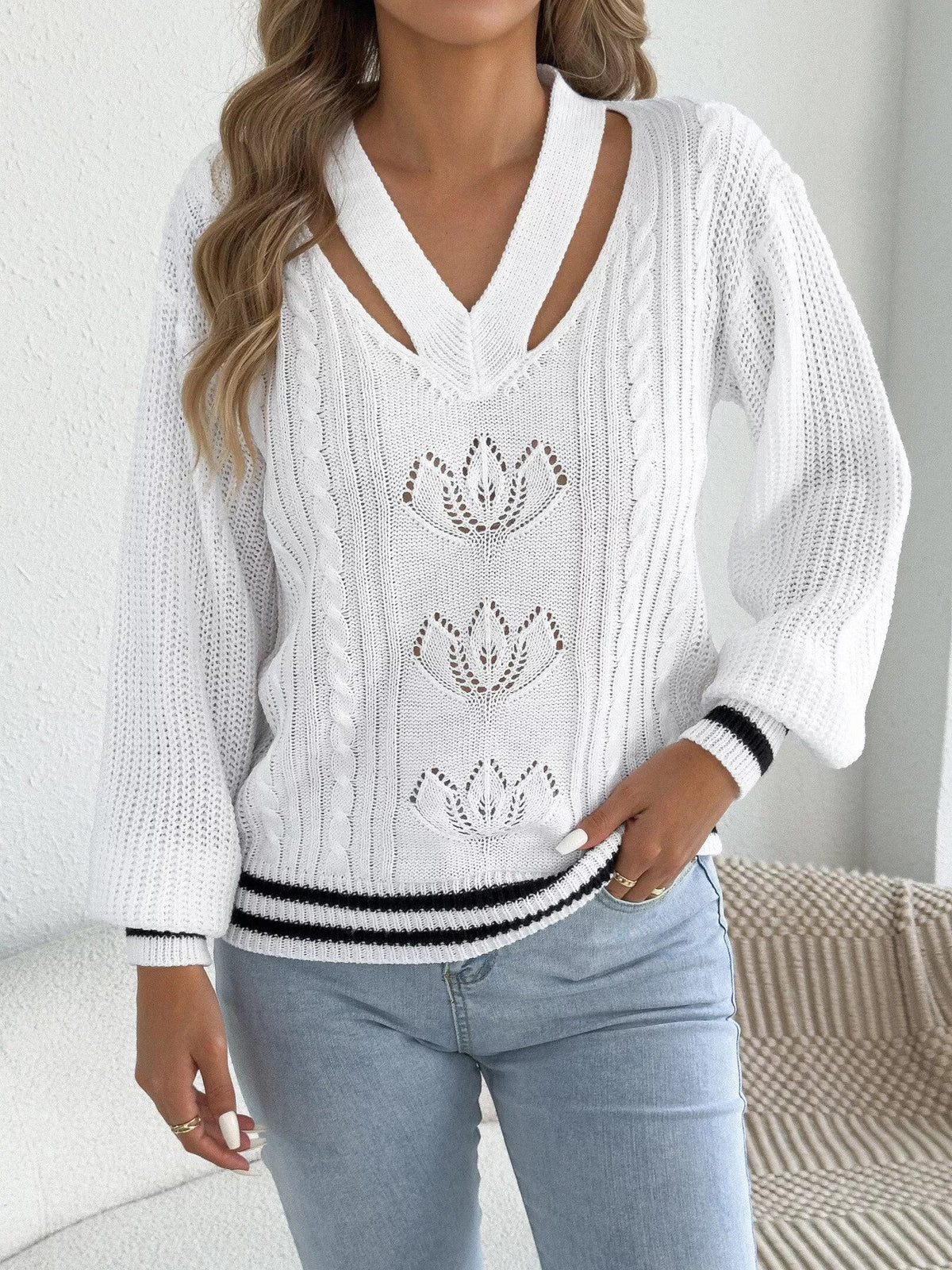 Cutout Cable Knit Sweater